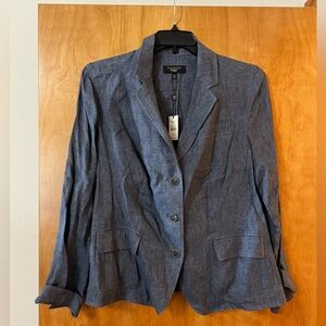 Talbots Grace Fit Blazer 100% Linen Jacket Blue NWT Women’s 14W 14 W